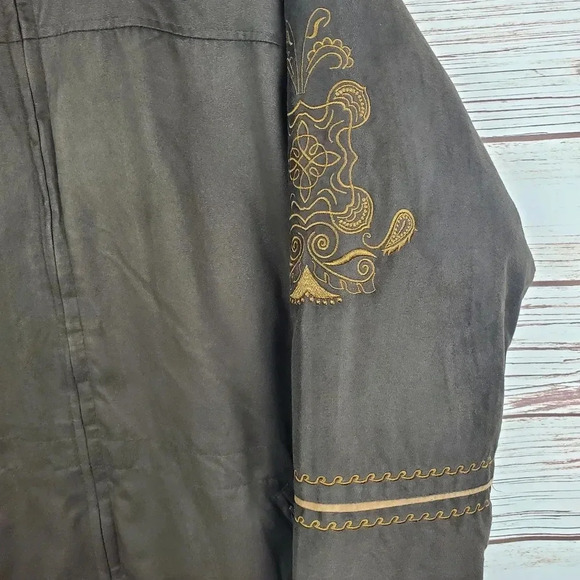 Cabelas Womens Large Brown Embroidered Goose Down Faux Suede Puffer Coat - Picture 5 of 12